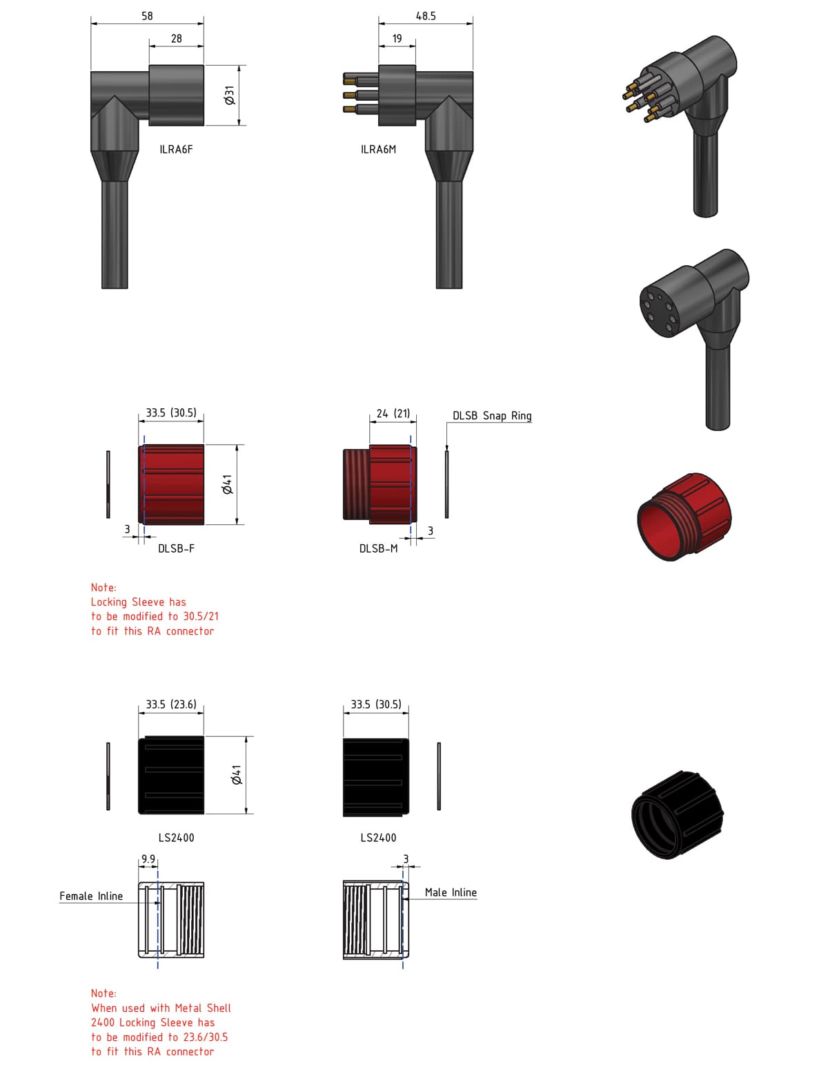 SubConn Circular Right Angle - 6, 8 and 10 contacts